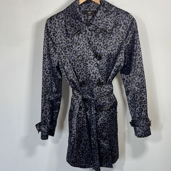 LUII Women’s Animal Print/Cheetah Trench Coat Gray/Black Size Small - Picture 2 of 13